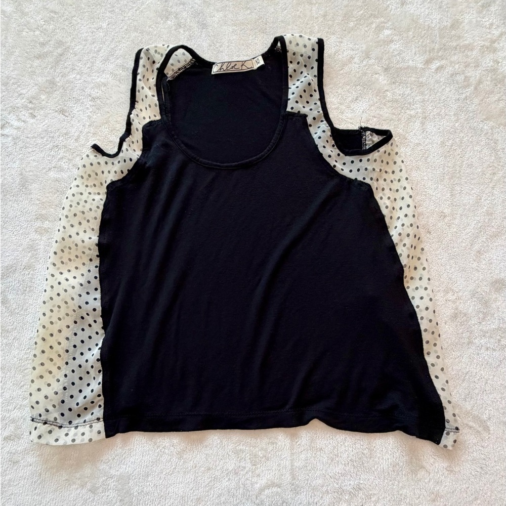 Chloe K Sheer Polka Dot Tank Top Womens XSmall Black Chic